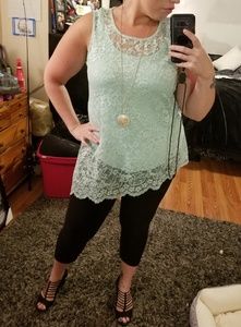 Alfani light blue tank with beautiful lace cover